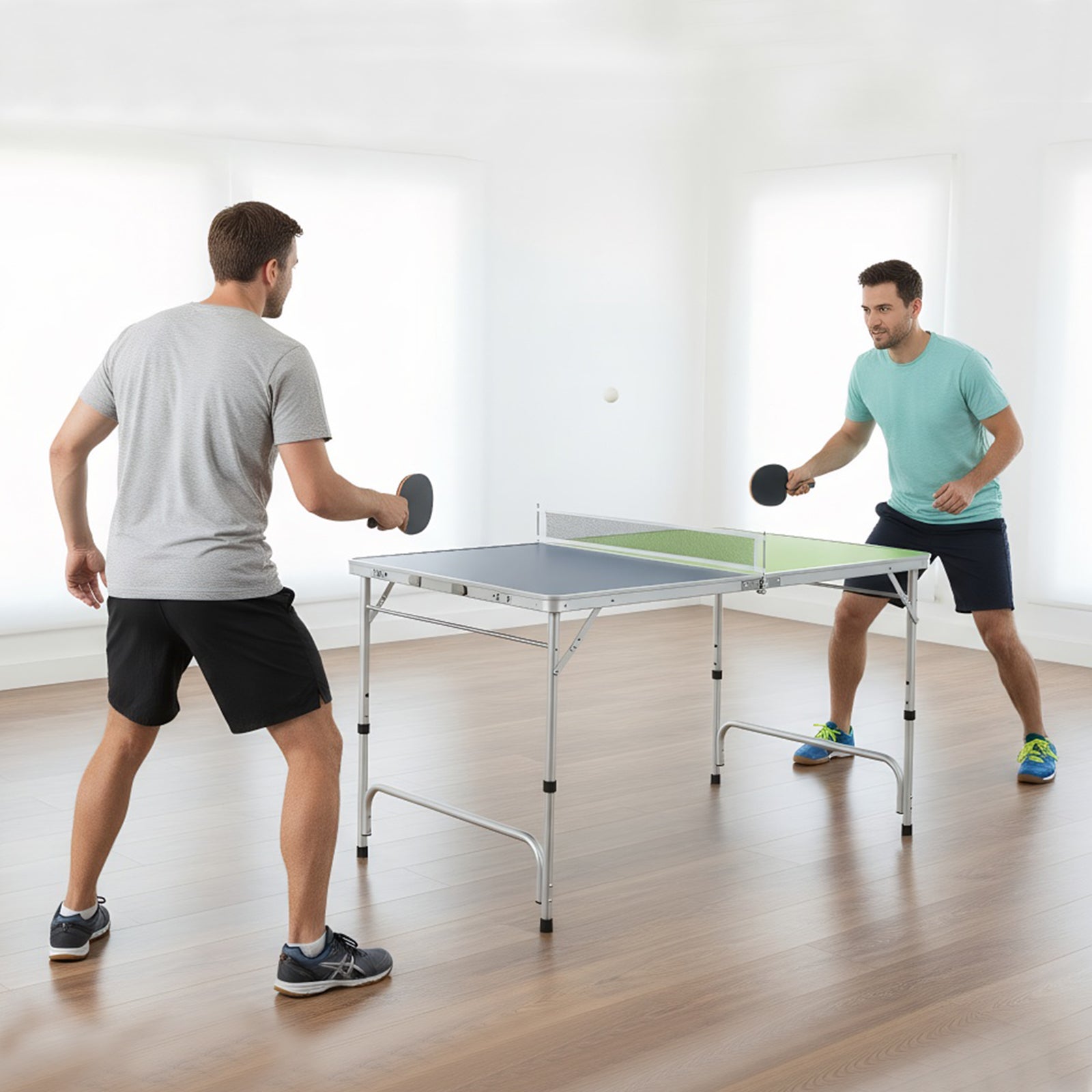 Foldable Ping Pong Table Game Set Mini Table Tennis Table with Adjustable Height-Blue & Green
