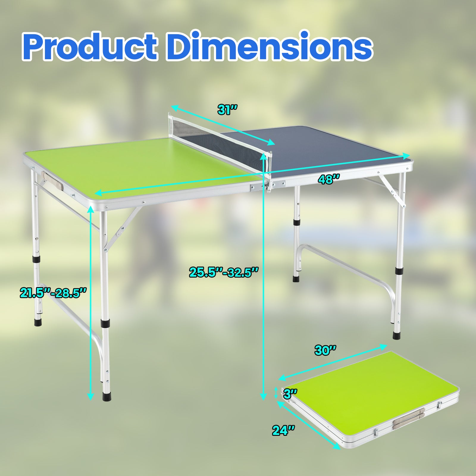 Foldable Ping Pong Table Game Set Mini Table Tennis Table with Adjustable Height-Blue & Green