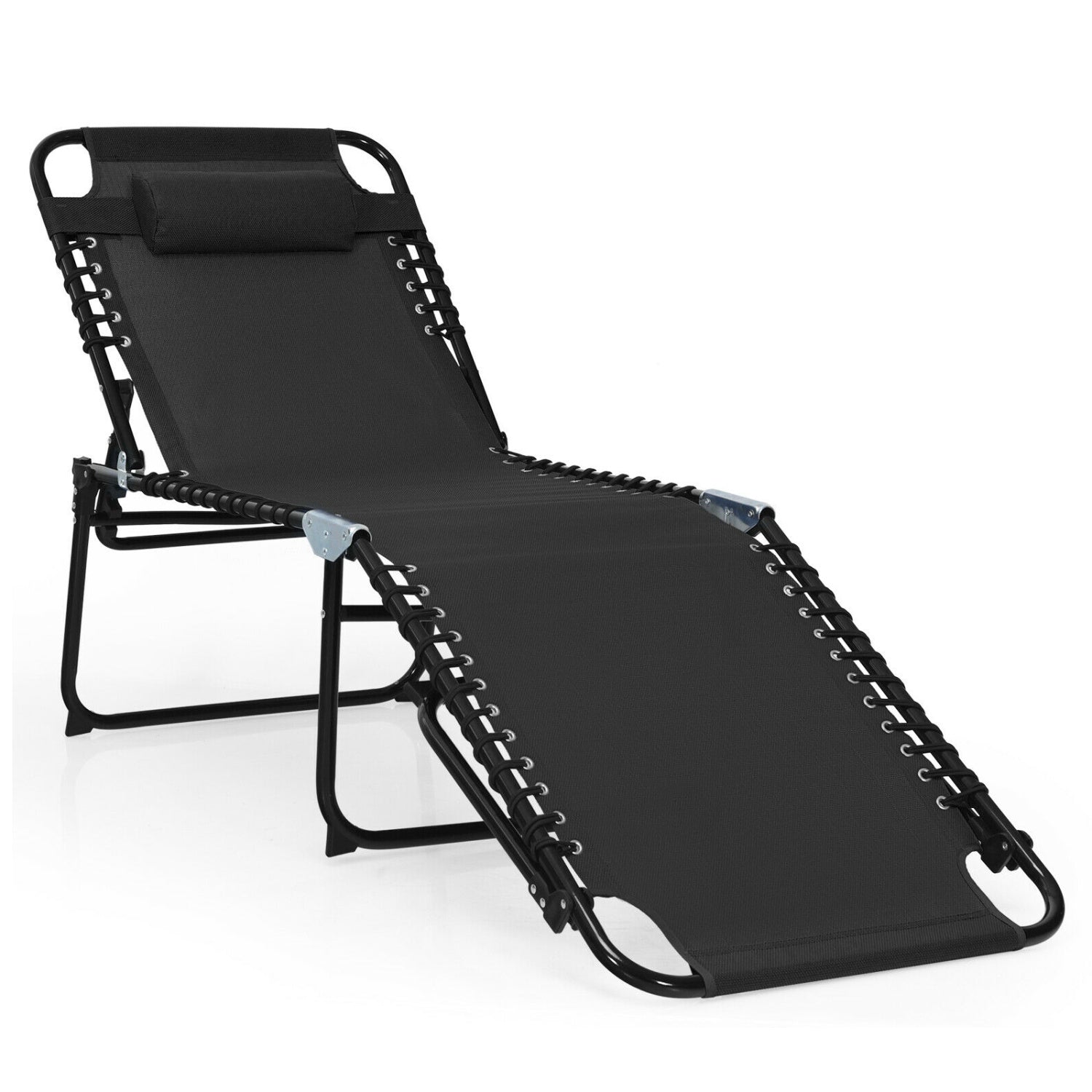 Chaise longue inclinable pliable avec dossier et repose-pieds réglables - Noir