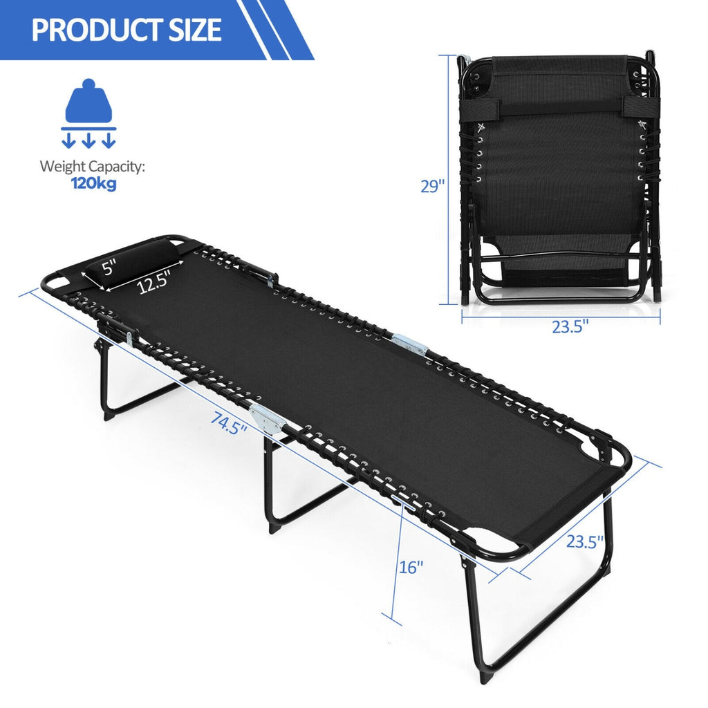 Chaise longue inclinable pliable avec dossier et repose-pieds réglables - Noir