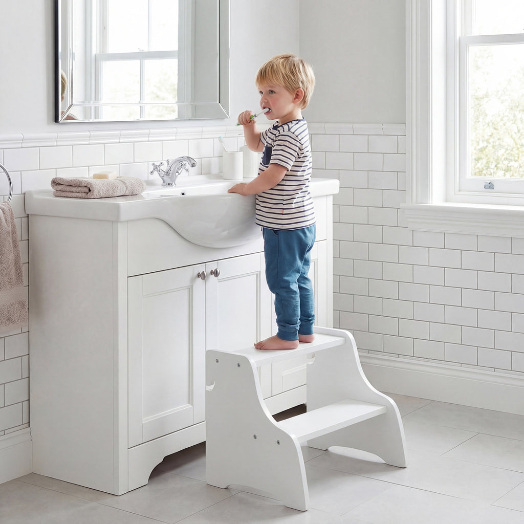 Foldable Toddler Step Stool with Chalkboards 2-Step Stool-White