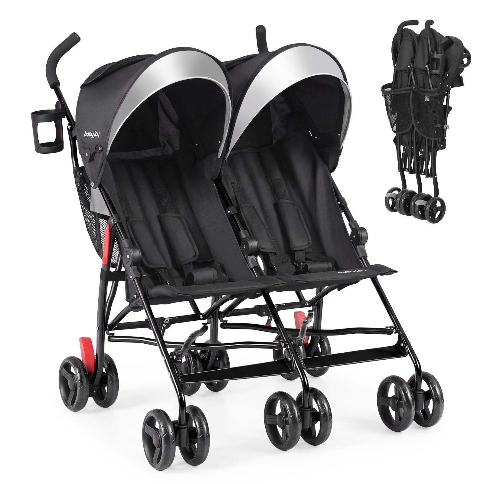 Foldable Twin Baby Double Stroller Ultralight Umbrella Kids Stroller-Black