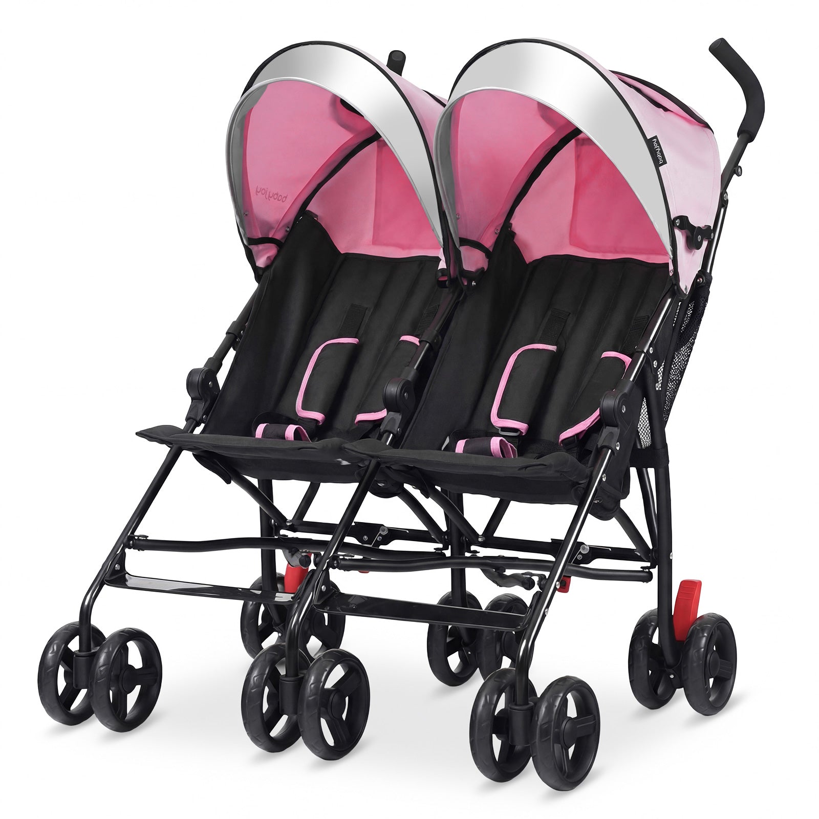 Foldable Twin Baby Double Stroller Ultralight Umbrella Kids Stroller-Pink