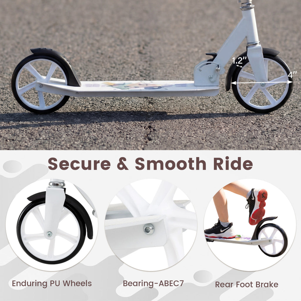 Folding Aluminum Alloy Scooter with 3 Adjustable Heights-White