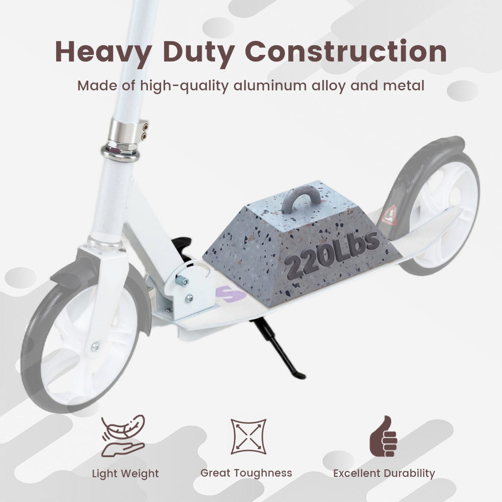 Folding Aluminum Alloy Scooter with 3 Adjustable Heights-White