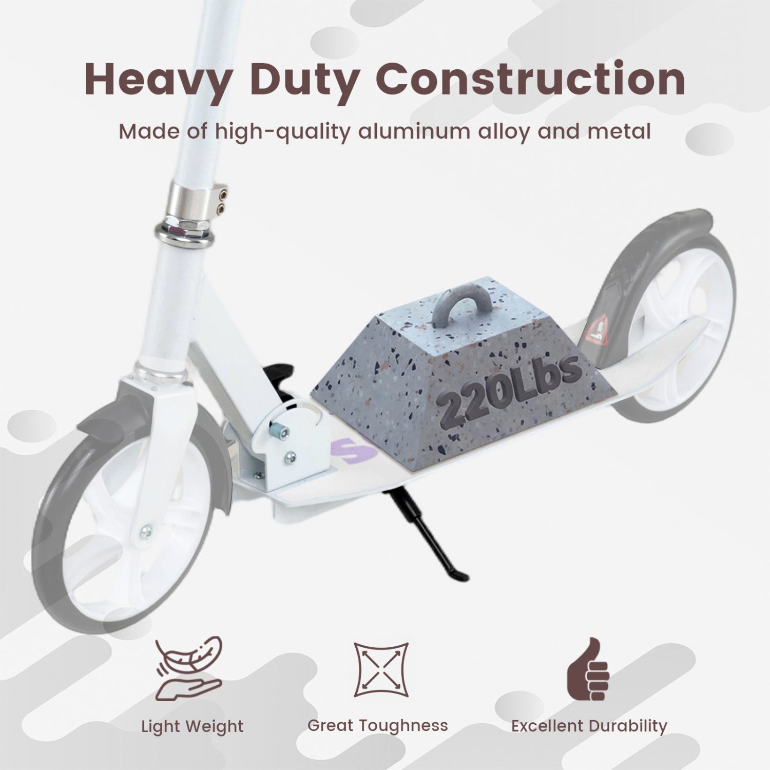Folding Aluminum Alloy Scooter with 3 Adjustable Heights-White
