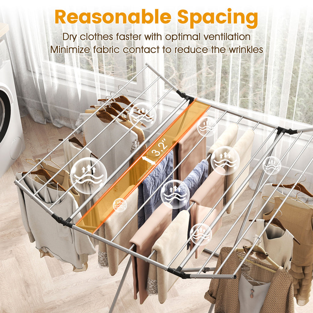 Folding Aluminum Clothes Drying Rack with 2 Side Wings
