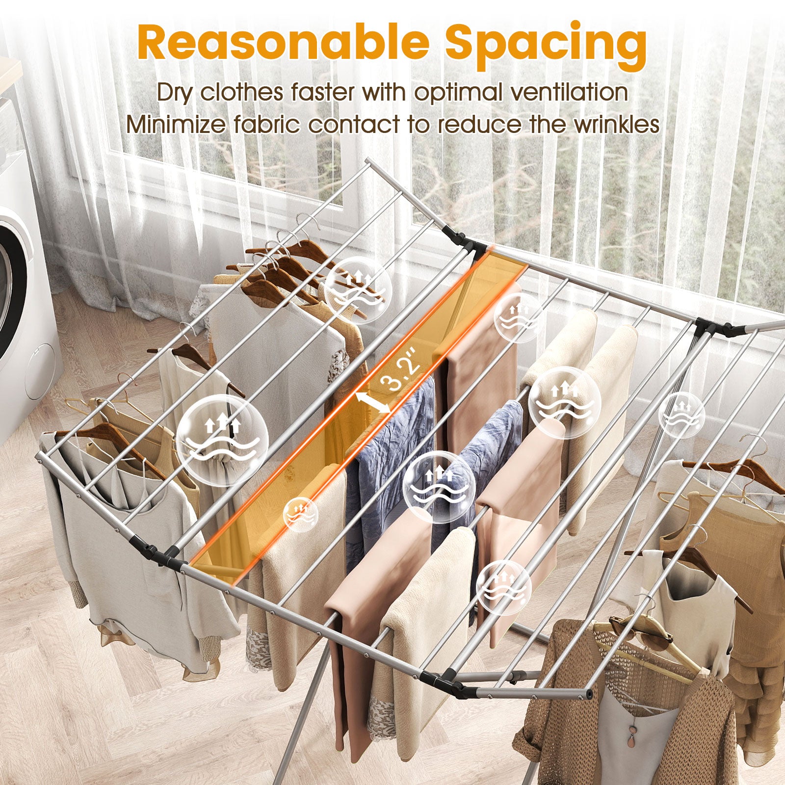 Folding Aluminum Clothes Drying Rack with 2 Side Wings