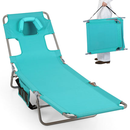 Folding Beach Lounge Chair with Adjustable Backrest for Lawn-Light Green