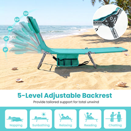 Folding Beach Lounge Chair with Adjustable Backrest for Lawn-Light Green