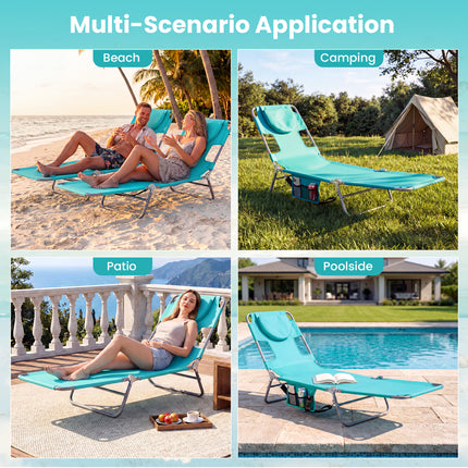Folding Beach Lounge Chair with Adjustable Backrest for Lawn-Light Green