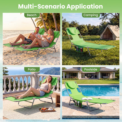 Folding Beach Lounge Chair with Adjustable Backrest for Lawn-Green