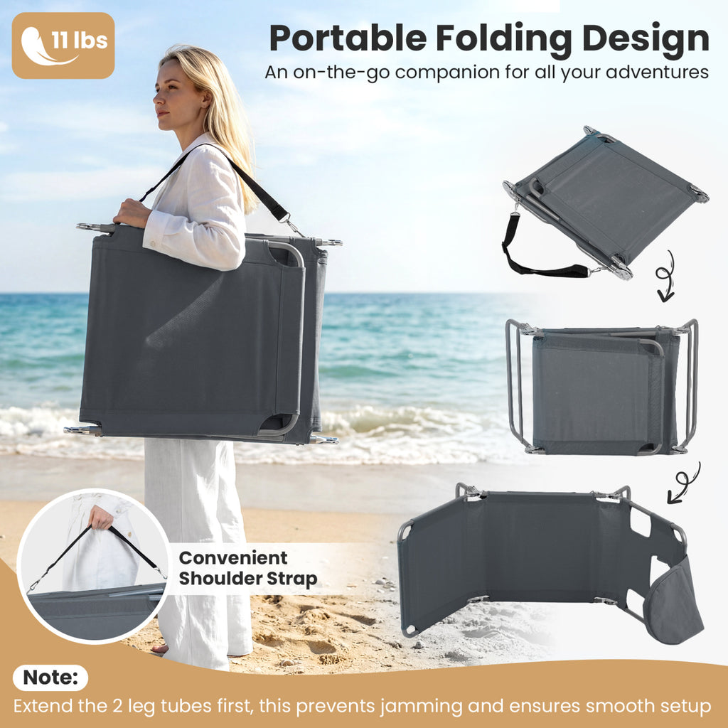 Chaise longue de plage pliable avec dossier réglable pour pelouse – Gris