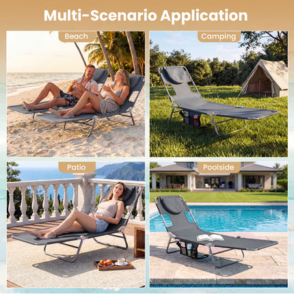 Folding Beach Lounge Chair with Adjustable Backrest for Lawn-Gray