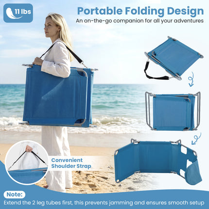 Folding Beach Lounge Chair with Adjustable Backrest for Lawn-Blue