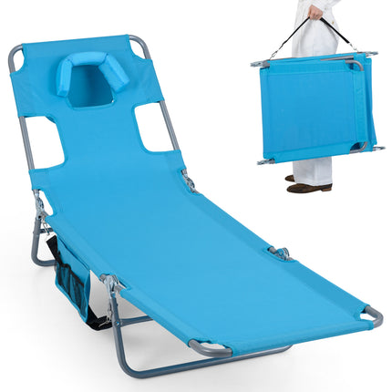 Folding Beach Lounge Chair with Adjustable Backrest for Lawn-Turquoise