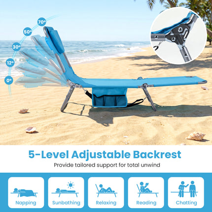Folding Beach Lounge Chair with Adjustable Backrest for Lawn-Turquoise
