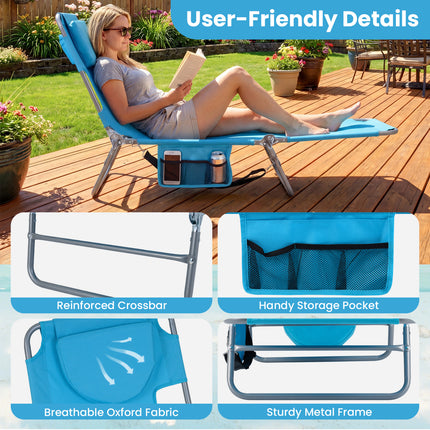 Folding Beach Lounge Chair with Adjustable Backrest for Lawn-Turquoise