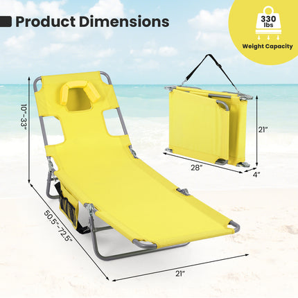 Folding Beach Lounge Chair with Adjustable Backrest for Lawn-Yellow
