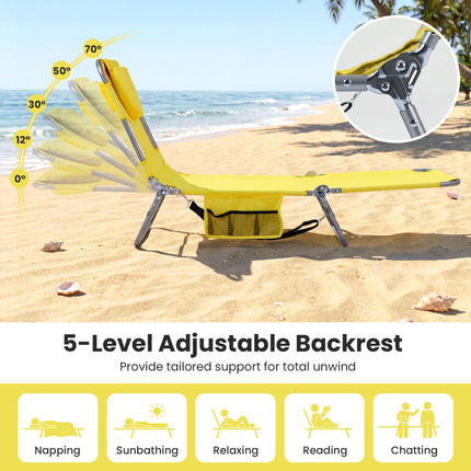 Folding Beach Lounge Chair with Adjustable Backrest for Lawn-Yellow