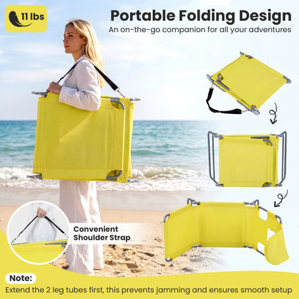 Folding Beach Lounge Chair with Adjustable Backrest for Lawn-Yellow