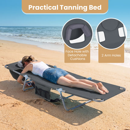 Folding Beach Lounge Chair with Adjustable Backrest for Lawn-Gray