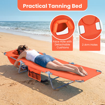 Folding Beach Lounge Chair with Adjustable Backrest for Lawn-Orange