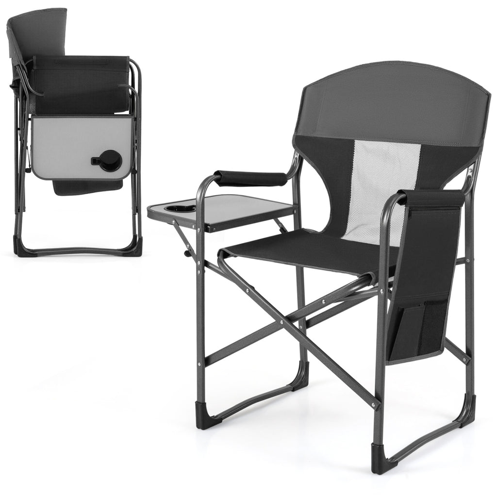 Folding Camping Chair with Cup Holder and Storage Pocket-Black