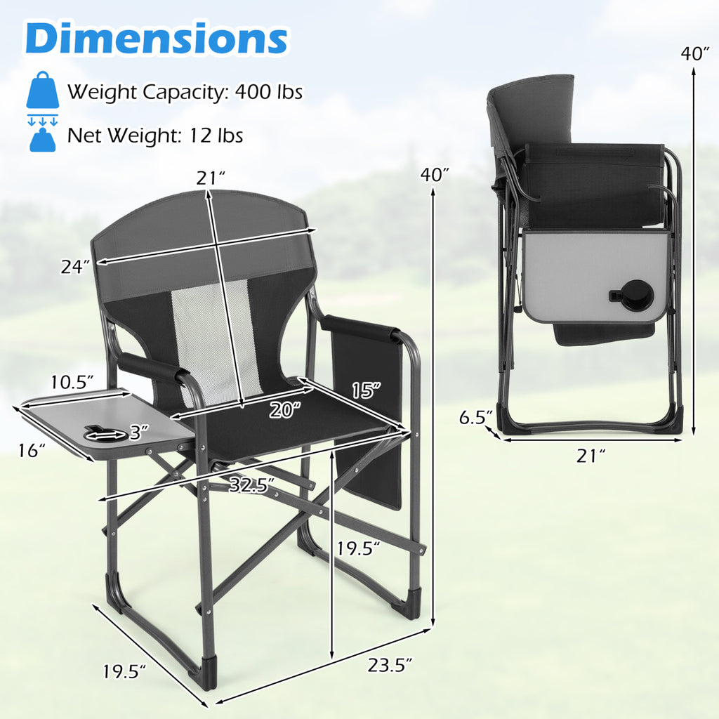 Folding Camping Chair with Cup Holder and Storage Pocket-Black