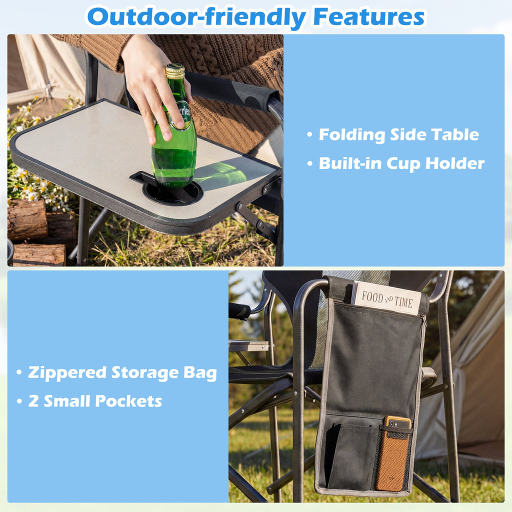 Folding Camping Chair with Cup Holder and Storage Pocket-Black