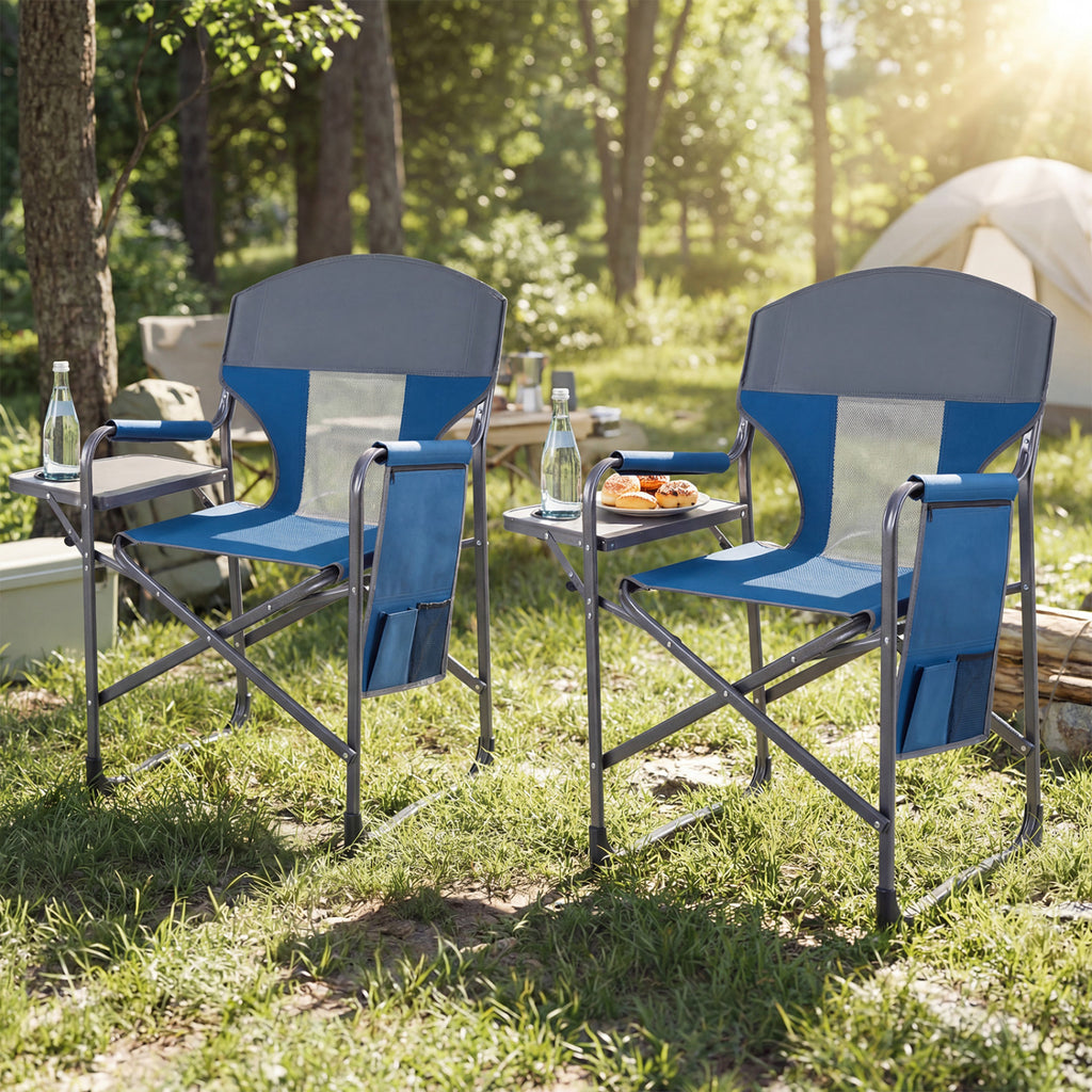 Folding Camping Chair with Cup Holder and Storage Pocket-Navy