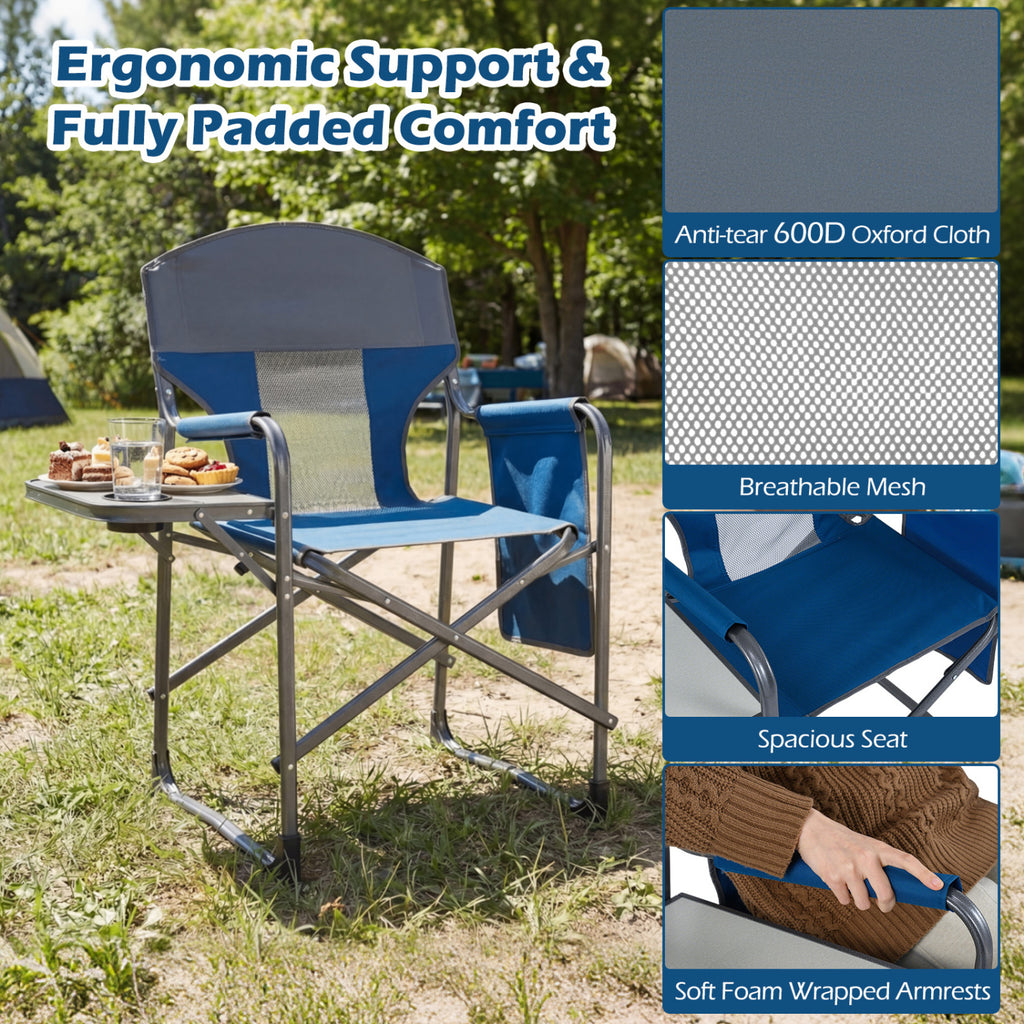 Folding Camping Chair with Cup Holder and Storage Pocket-Navy