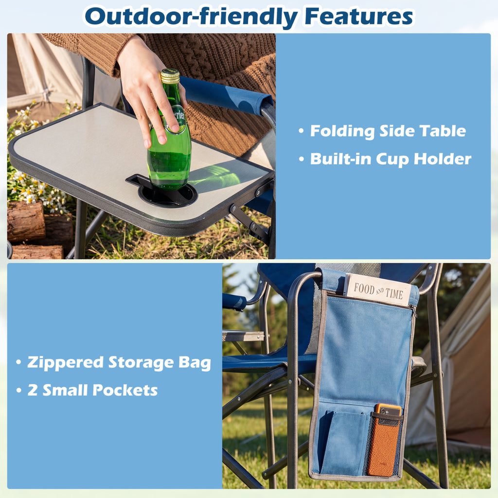 Folding Camping Chair with Cup Holder and Storage Pocket-Navy