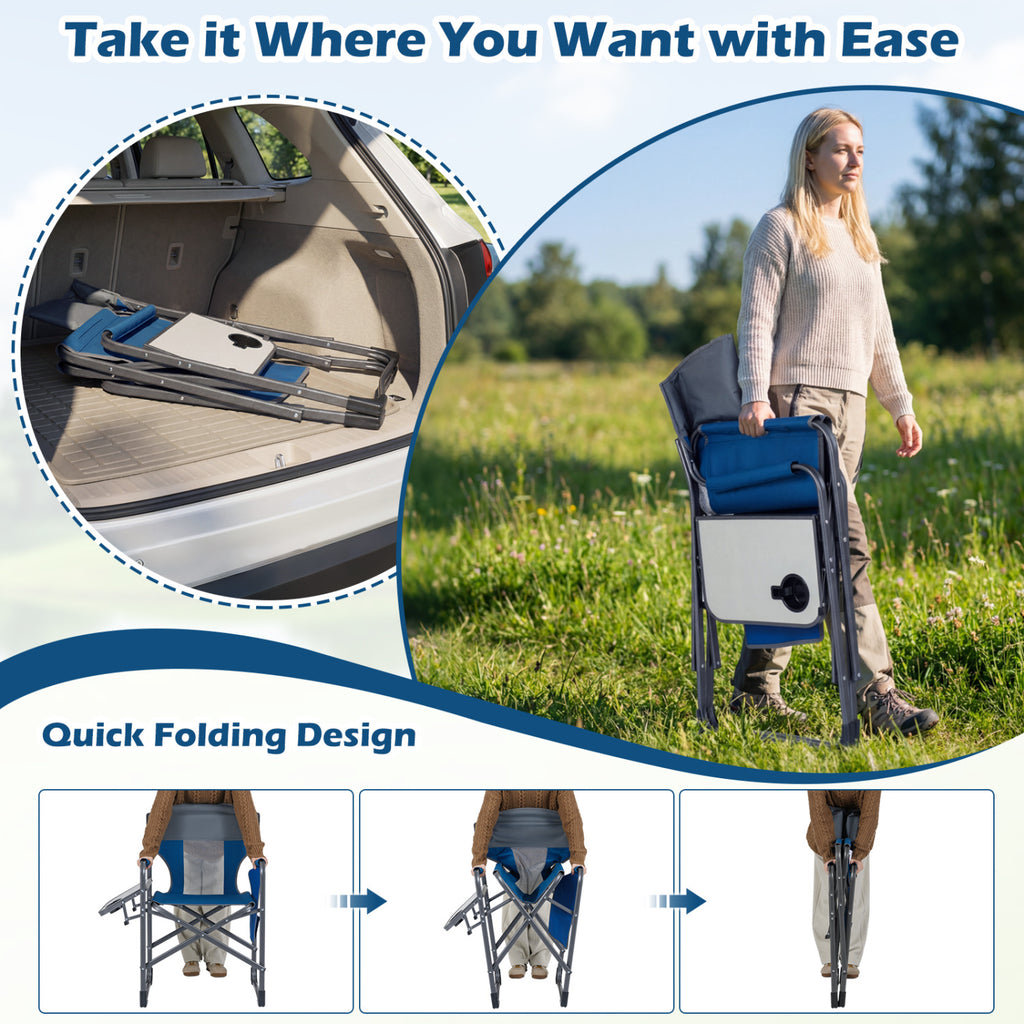 Folding Camping Chair with Cup Holder and Storage Pocket-Navy