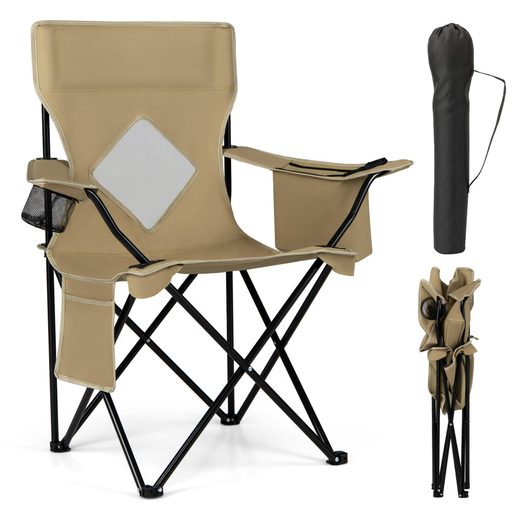 Folding Camping Chair with Mesh Fabric Backrest Solid Metal Frame and Carrying Bag-Green