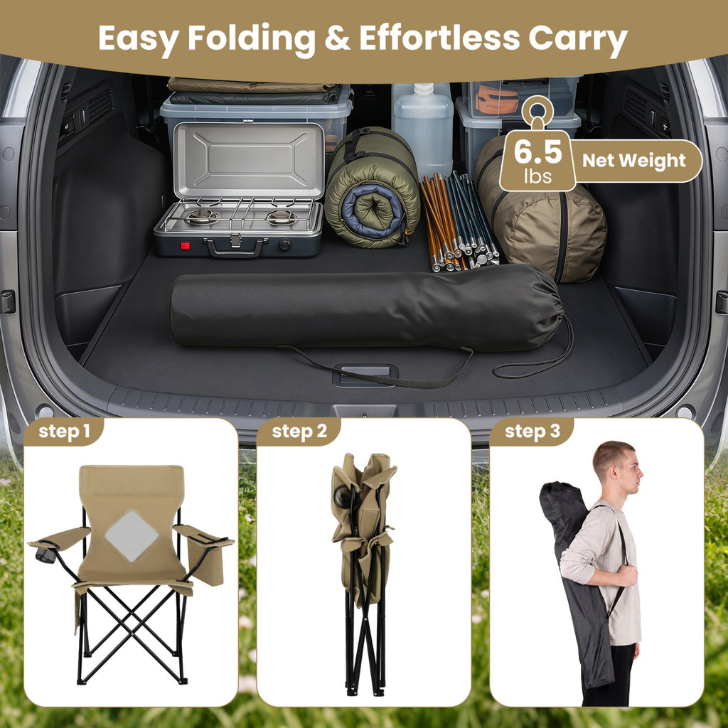 Folding Camping Chair with Mesh Fabric Backrest Solid Metal Frame and Carrying Bag-Green