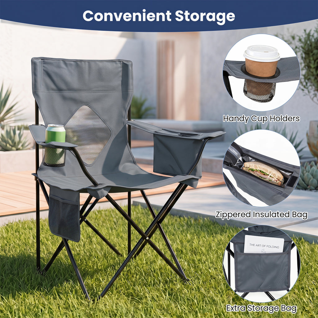 Folding Camping Chair with Mesh Fabric Backrest Solid Metal Frame and Carrying Bag-Gray