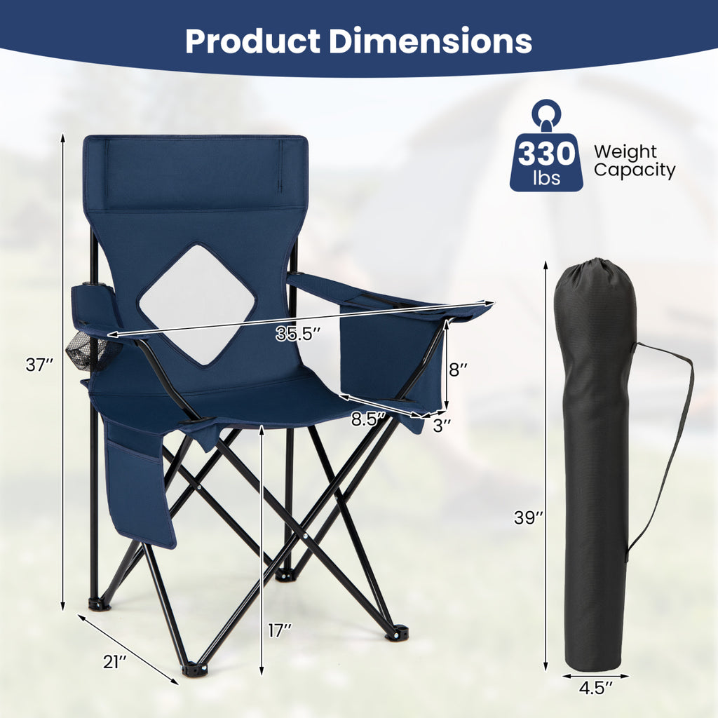 Folding Camping Chair with Mesh Fabric Backrest Solid Metal Frame and Carrying Bag-Blue