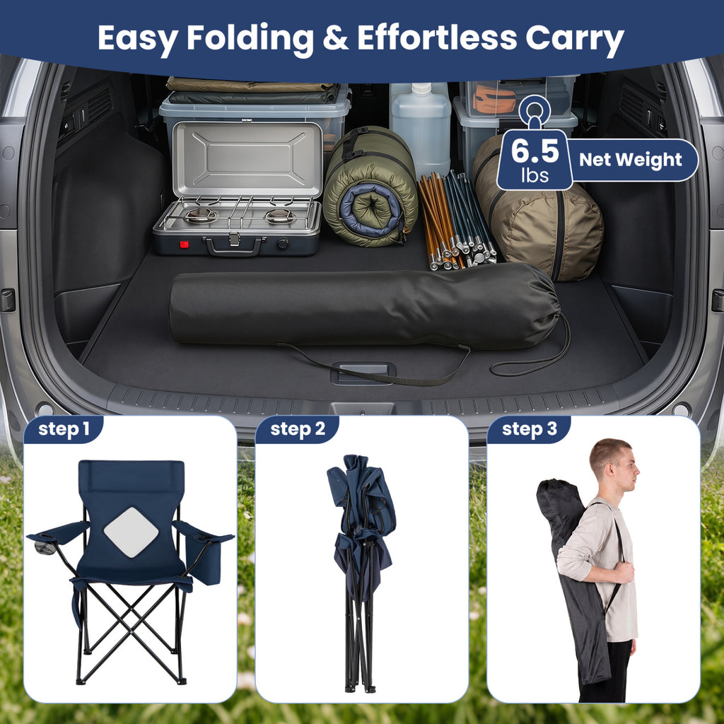 Folding Camping Chair with Mesh Fabric Backrest Solid Metal Frame and Carrying Bag-Blue