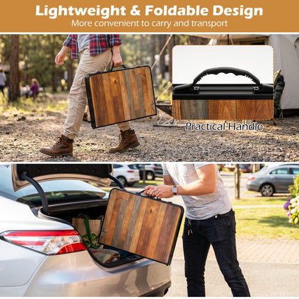 Folding Camping Table with Adjustable Heights Storage Net & Handle-Black & Brown