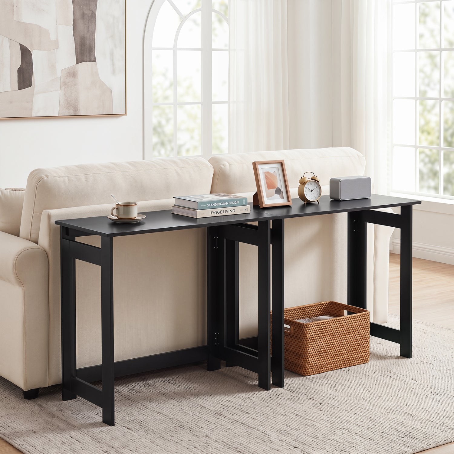 Folding Console Table with Foldable Legs-Black