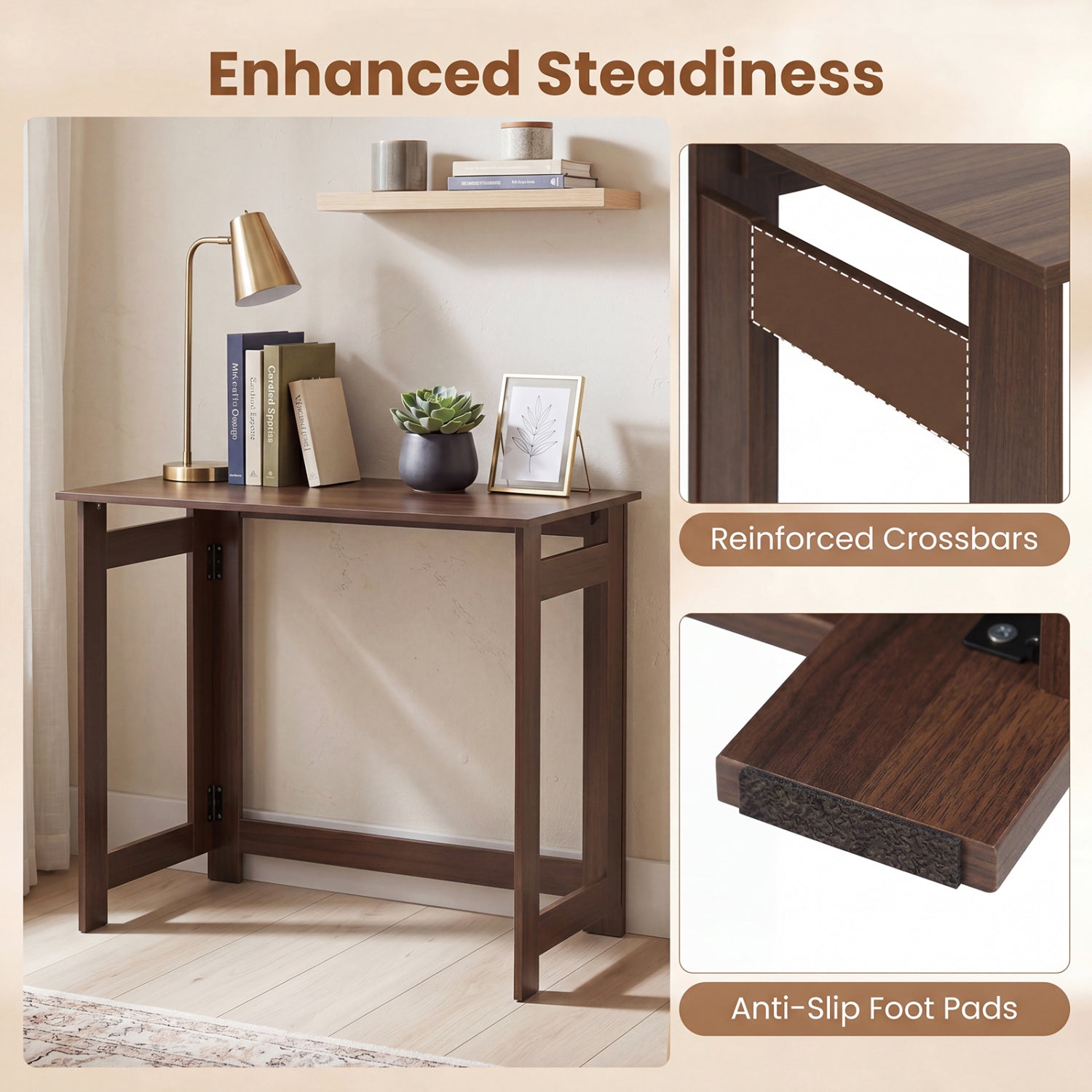 Folding Console Table with Foldable Legs-Brown
