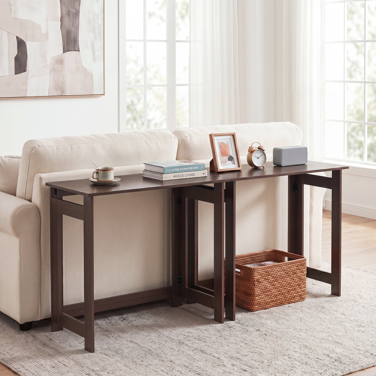 Folding Console Table with Foldable Legs-Brown