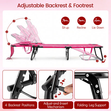 Folding Face Down Tanning Chair with Face Hole 3 Removable Pillows-Pink Stripe
