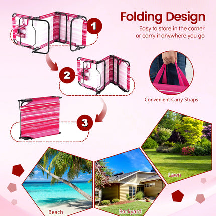 Folding Face Down Tanning Chair with Face Hole 3 Removable Pillows-Pink Stripe
