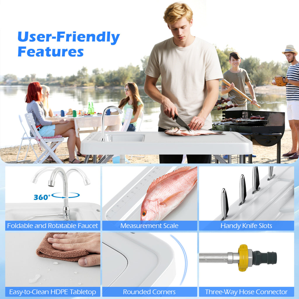 Folding Fish Cleaning Table with Rotatable Faucet & Drainage Hose for Fishing