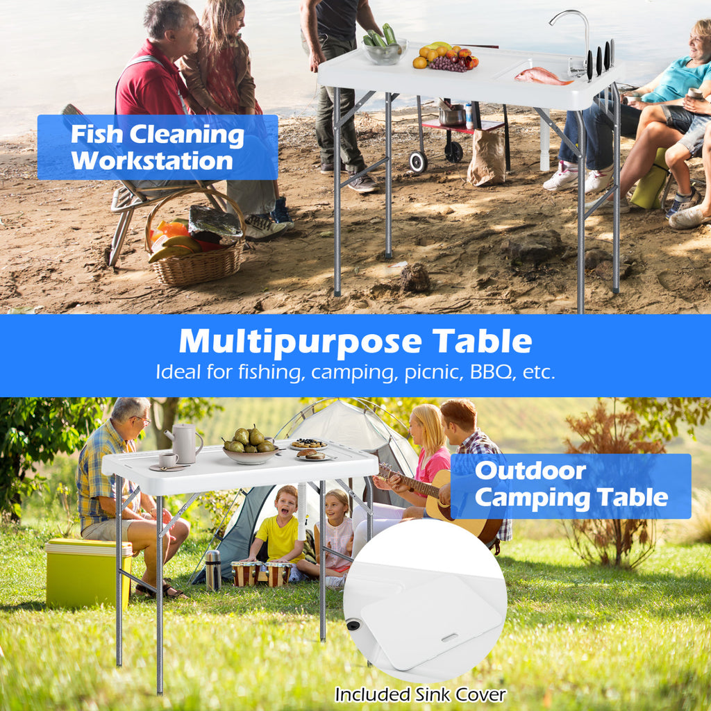 Folding Fish Cleaning Table with Rotatable Faucet & Drainage Hose for Fishing