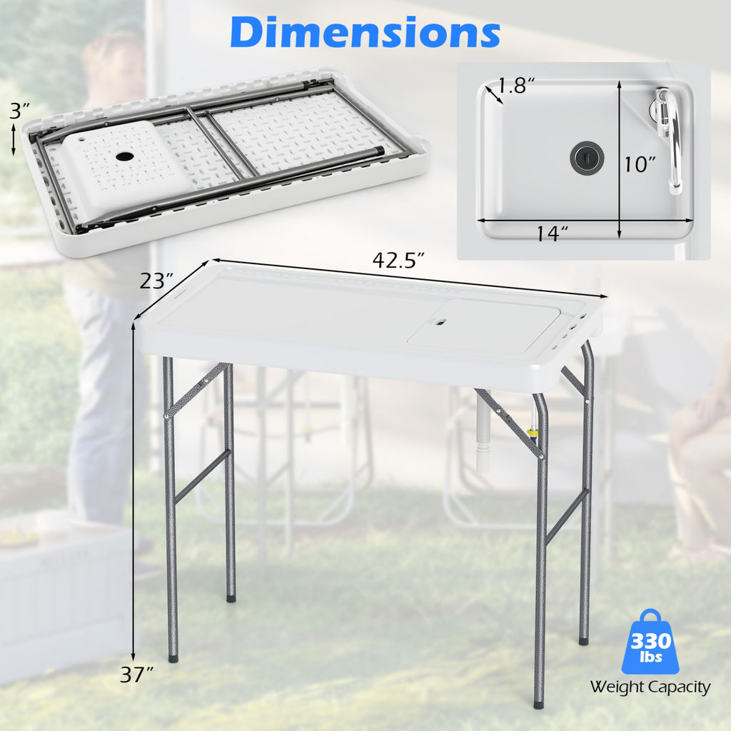 Folding Fish Cleaning Table with Rotatable Faucet & Drainage Hose for Fishing