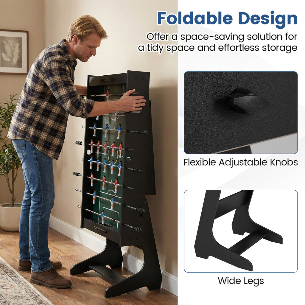 Folding Foosball Table with 22 Players and Slide Scorers Space-Saving Game Table-Black