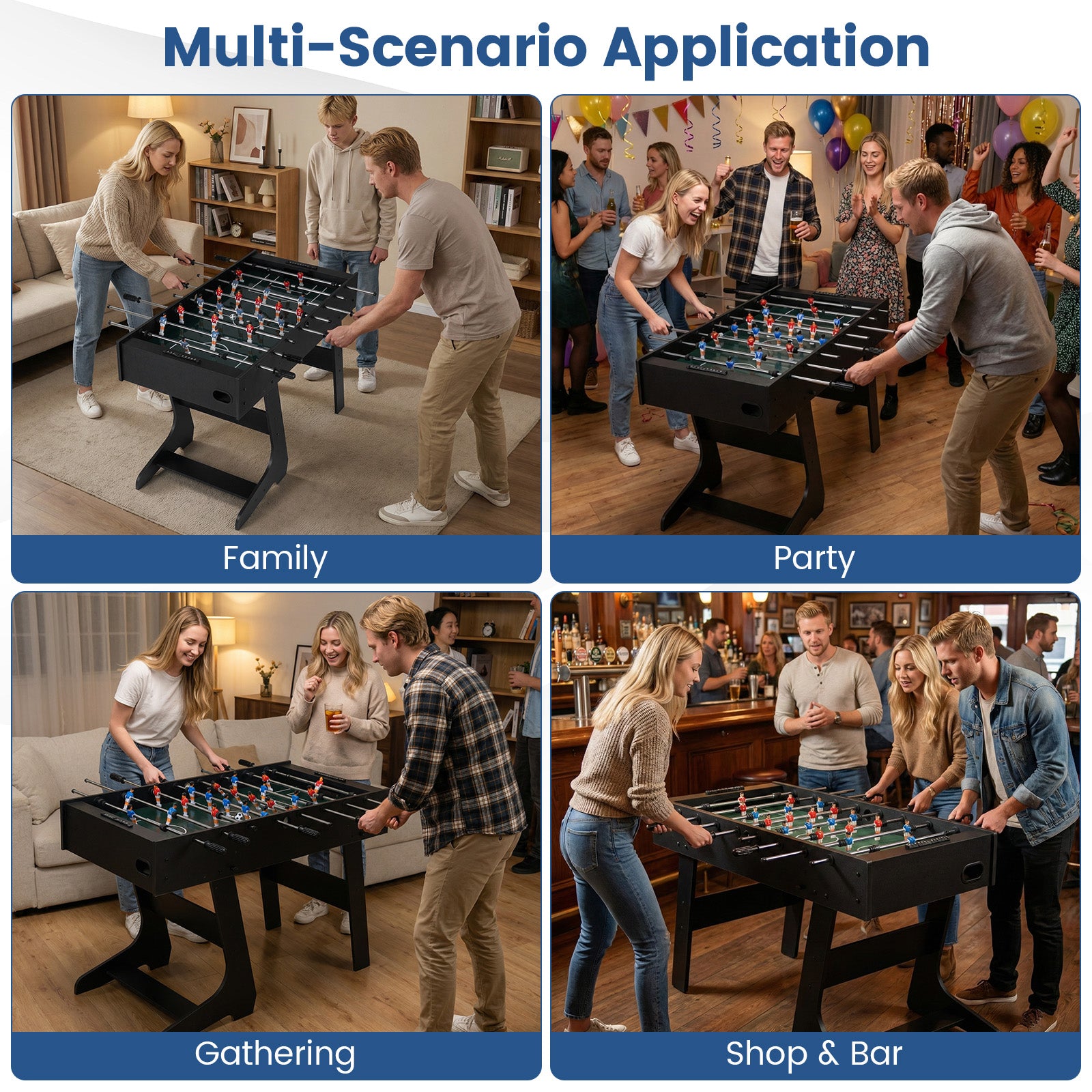 Folding Foosball Table with 22 Players and Slide Scorers Space-Saving Game Table-Black